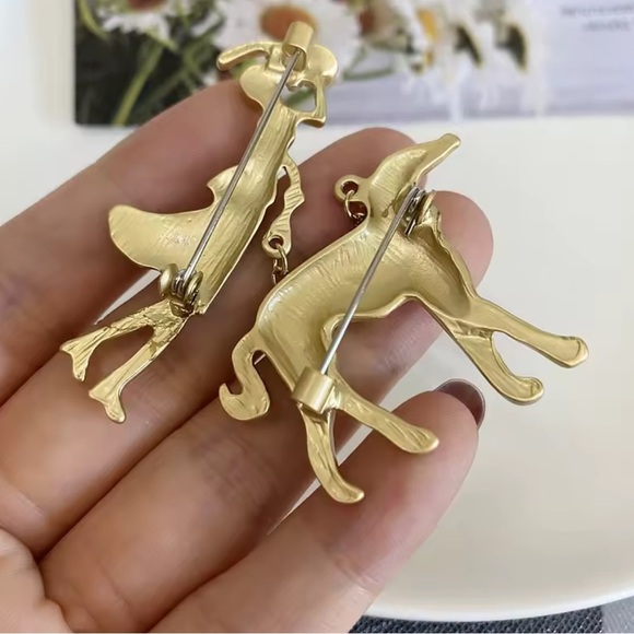 Anthropologie Pet Love Luxury Brooch Gold Dog and Lady Brooch - Picture 3 of 5
